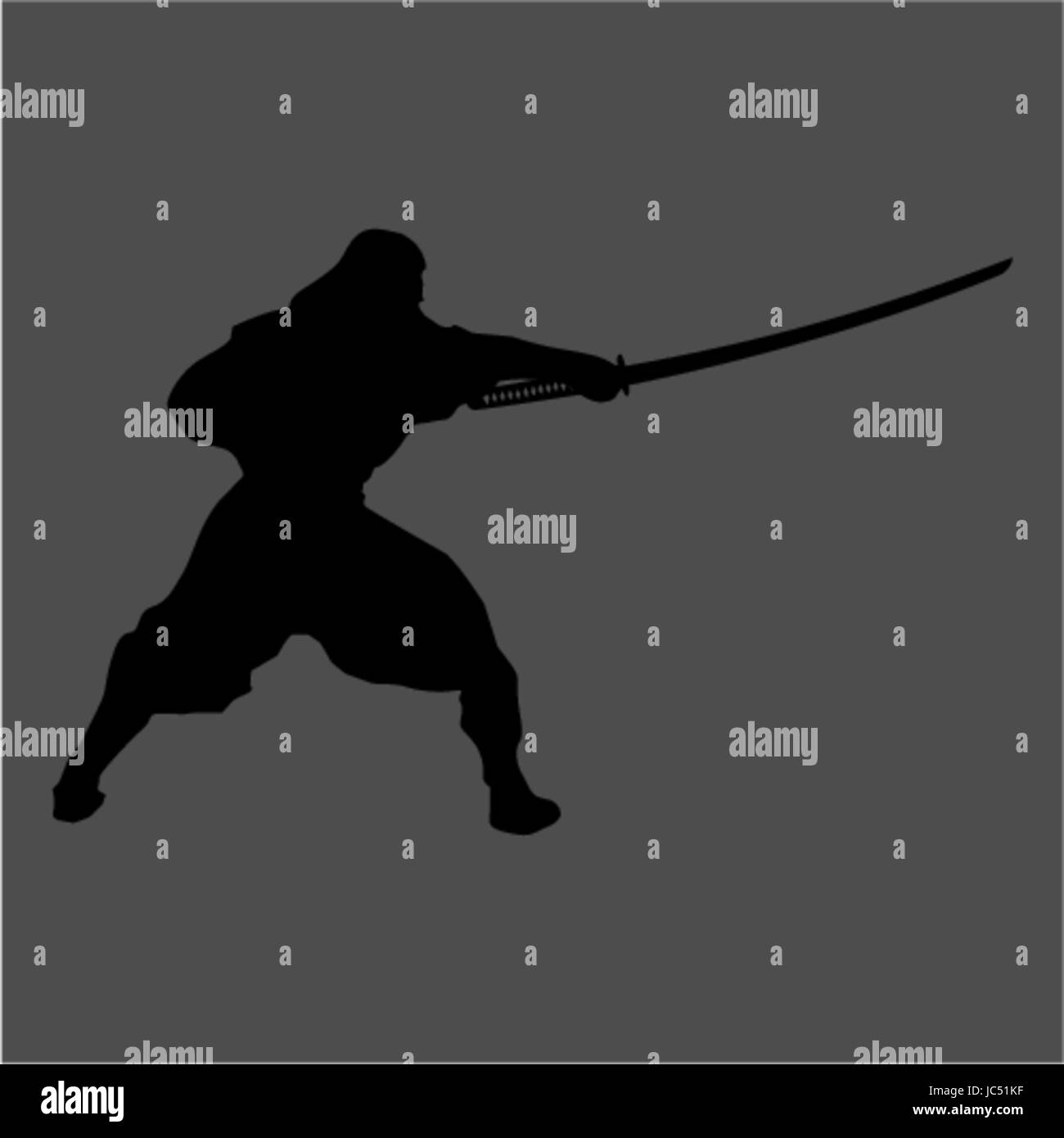 Ninja Samurai Assassin Schatten Shinobi Silhouette Katana Schwert Waffe Tattoo stellen schwarz grau Japan japanische alte antike Slayer Legende Stil Kunst Kunstwerk Stock Vektor