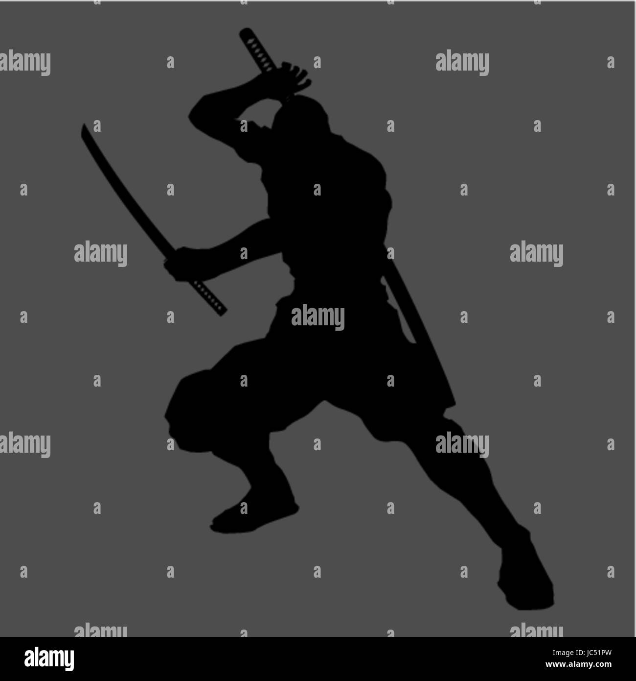Ninja Samurai Assassin Schatten Shinobi Silhouette Katana Schwert Waffe Tattoo stellen schwarz grau Japan japanische alte antike Slayer Legende Stil Kunst Kunstwerk Stock Vektor