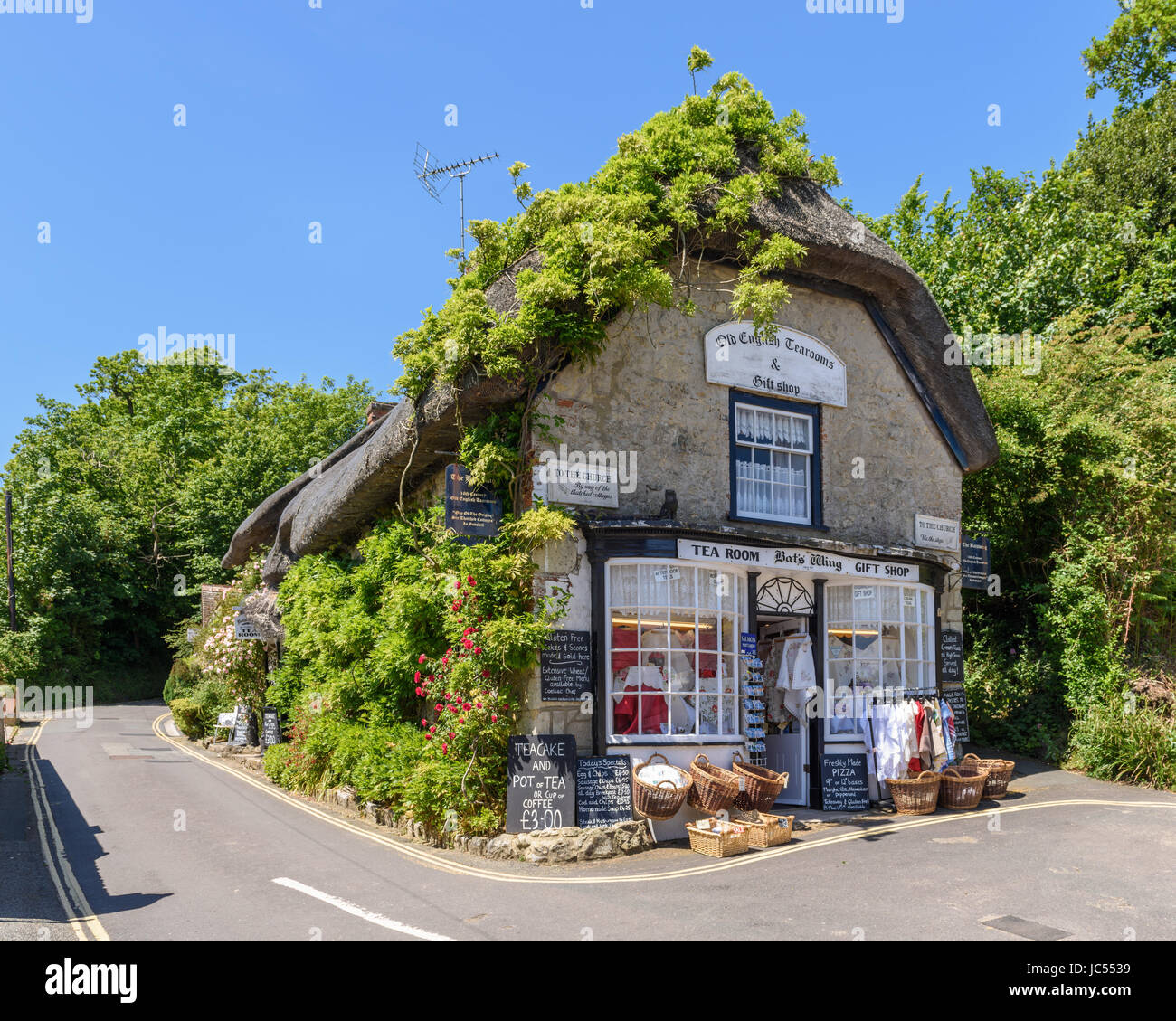 Strohgedeckten Tee Zimmer, Godshill, Isle Of Wight, Großbritannien Stockfoto