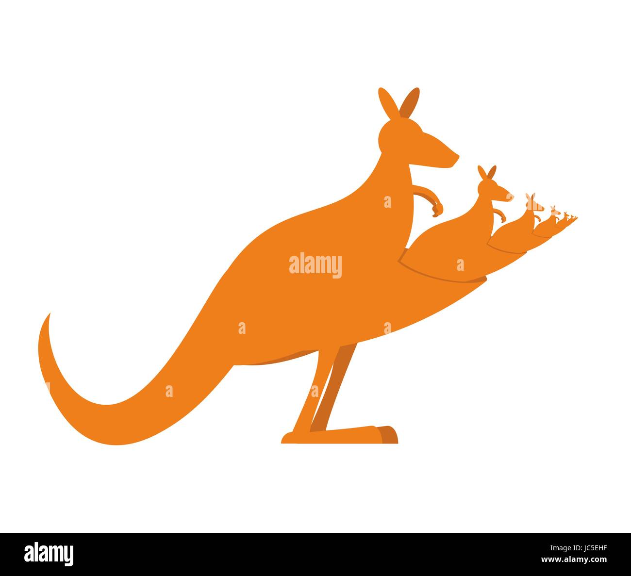Känguru-Rekursion. Viele australische Kängurus sitzen in ihren Taschen Stock Vektor
