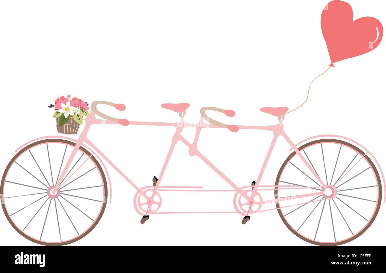 Tandem Fahrrad Mit Blumen Design Element Fur Hochzeitseinladungen Fahrrad Mit Korb Voll Mit Rosenbluten Und Herzen Vektor Ideal Fur Einladung Stock Vektorgrafik Alamy