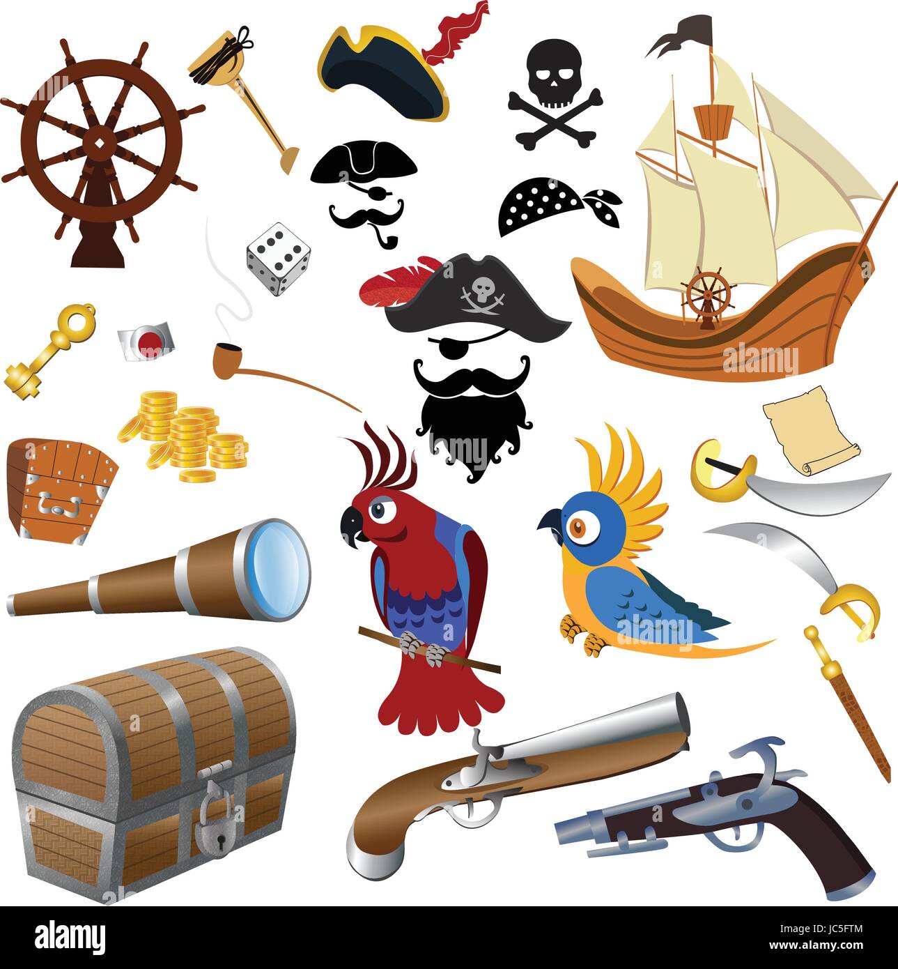 Piraten-Symbole detaillierte Set Vektor-Illustration auf weißem