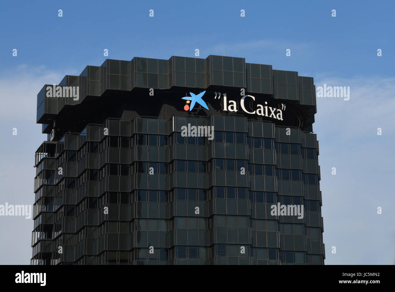 zentrale Gebäude CaixaBank, Barcelona, Spanien Stockfoto