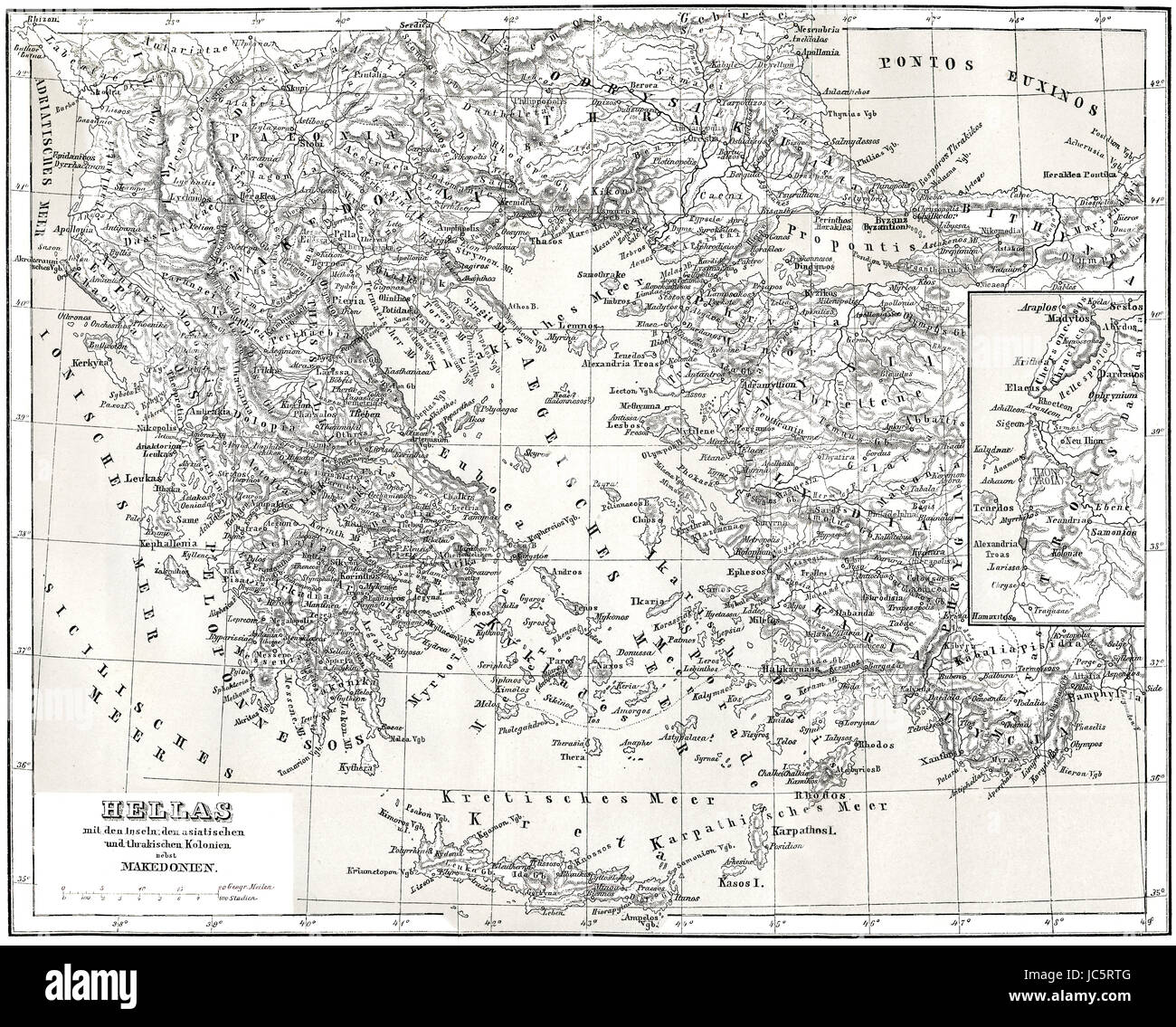 Historische B14 Stadtplan Griechenland alte Stadtkarte 1898: Das alte Athen 