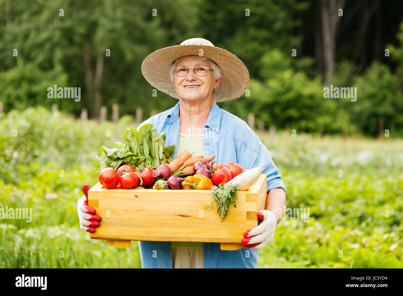 Ältere Frau mit Gemüse Stockfoto