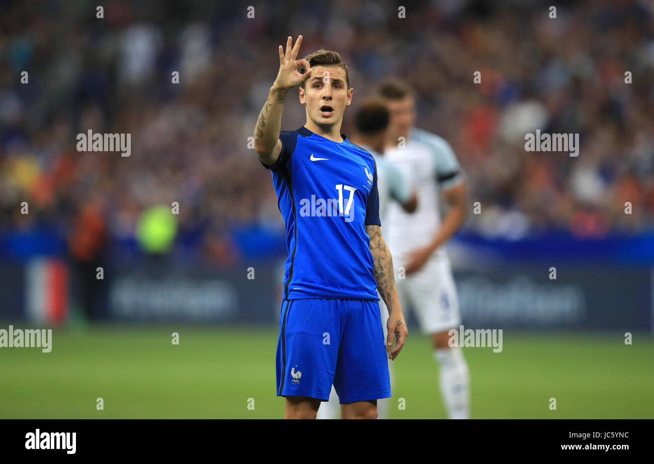 Der französische Lucas Digne während der Internationalen Freundschaftstade im Stade de France, Paris. DRÜCKEN SIE VERBANDSFOTO. Bilddatum: Dienstag, 13. Juni 2017. Siehe PA Geschichte FUSSBALL Frankreich. Bildnachweis sollte lauten: Mike Egerton/PA Wire. Stockfoto