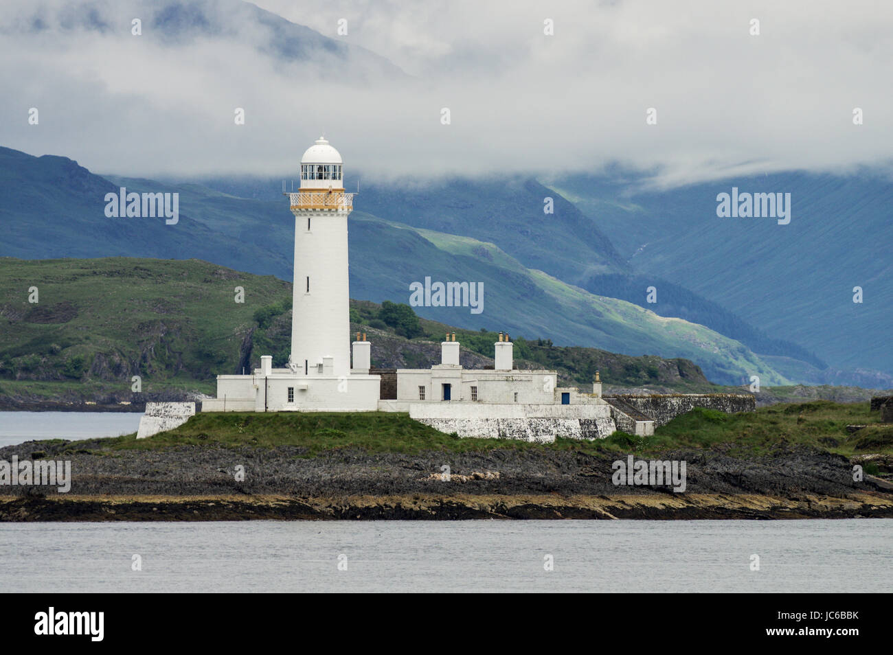 Eilean Musdile Leuchtturm auf dem Weg zur Isle of Mull in den Inneren Hebriden Stockfoto