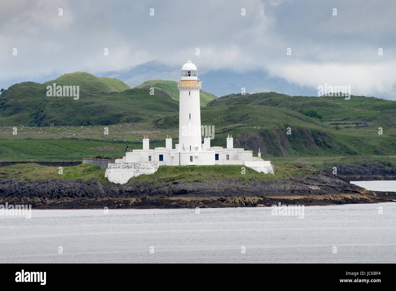 Eilean Musdile Leuchtturm auf dem Weg zur Isle of Mull in den Inneren Hebriden Stockfoto