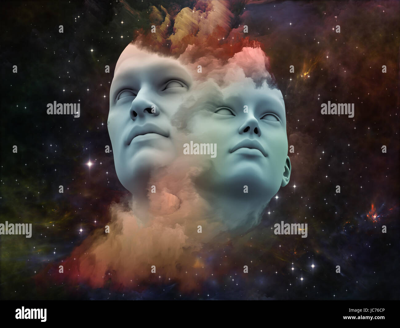 Menschliche Träume Serie. Abstrakte Muster gemacht Fused menschliche Formen, fraktale Formen und Texturen zum Thema Verstand, Phantasie, Einheit, Freundschaft und Liebe Stockfoto