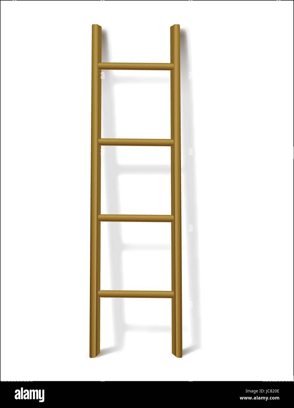 Eine vierstufige braune Leiter, die aufrecht an einer weißen Wand in einer minimalistischen Vektor-Illustration steht. Stock Vektor