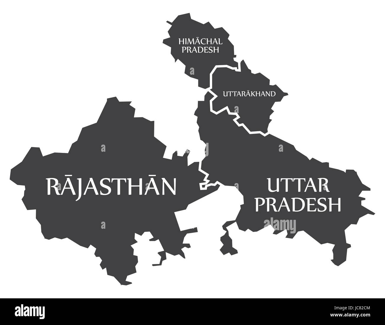 Rajasthan - Staaten Himachal Pradesh - Uttarakhand - Uttar Pradesh Karte Illustration of Indian Stock Vektor