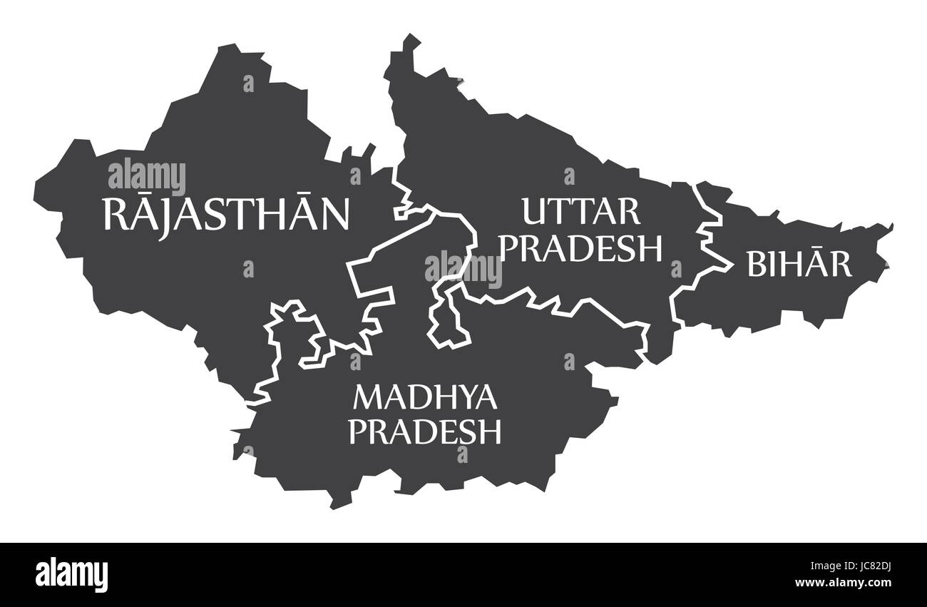 Rajasthan - Staaten Madhya Pradesh - Uttar Pradesh - Bihar Landkarte Illustration of Indian Stock Vektor