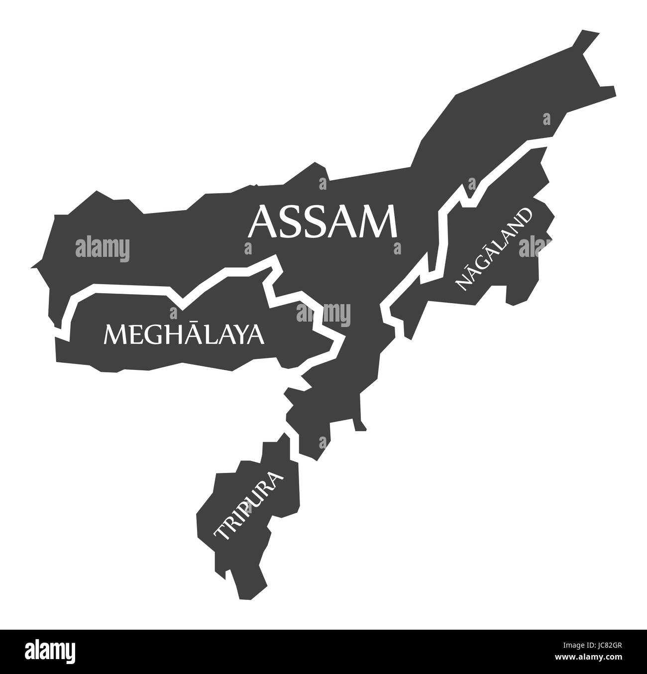 Assam - Staaten Meghalaya - Nagaland - Tripura Karte Illustration of Indian Stock Vektor