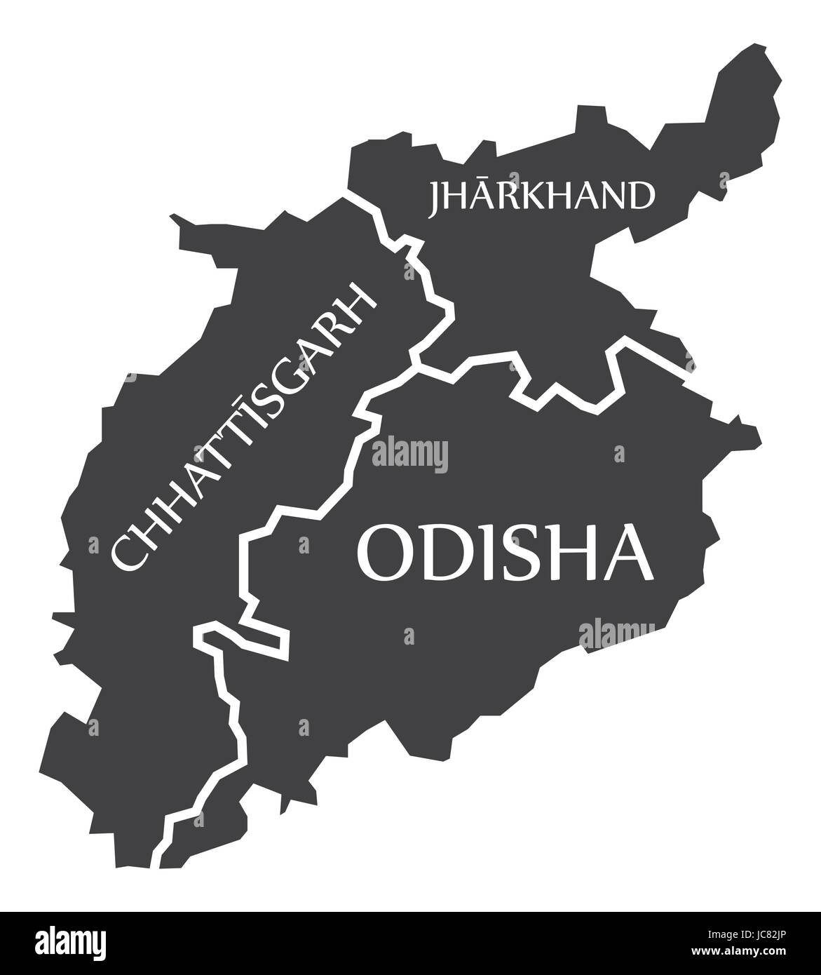 Chhattisgarh - Jharkhand - Odisha Karte Illustration der indischen Staaten Stock Vektor