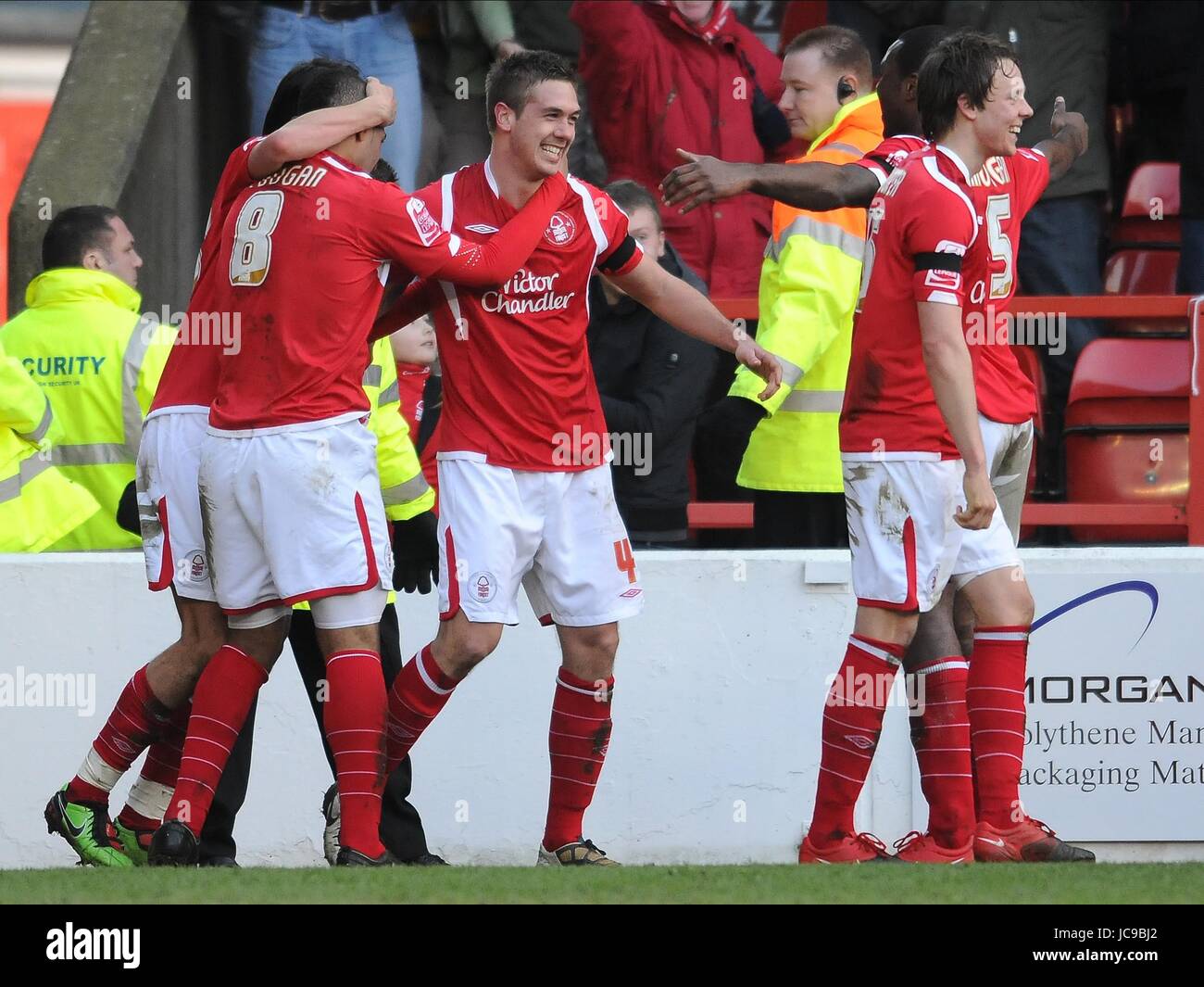 LUKE CHAMBERS feiert späten NOTTINGHAM FOREST V SWANSEA TRENT BRIDGE NOTTINGHAM ENGLAND 6. März 2010 Stockfoto