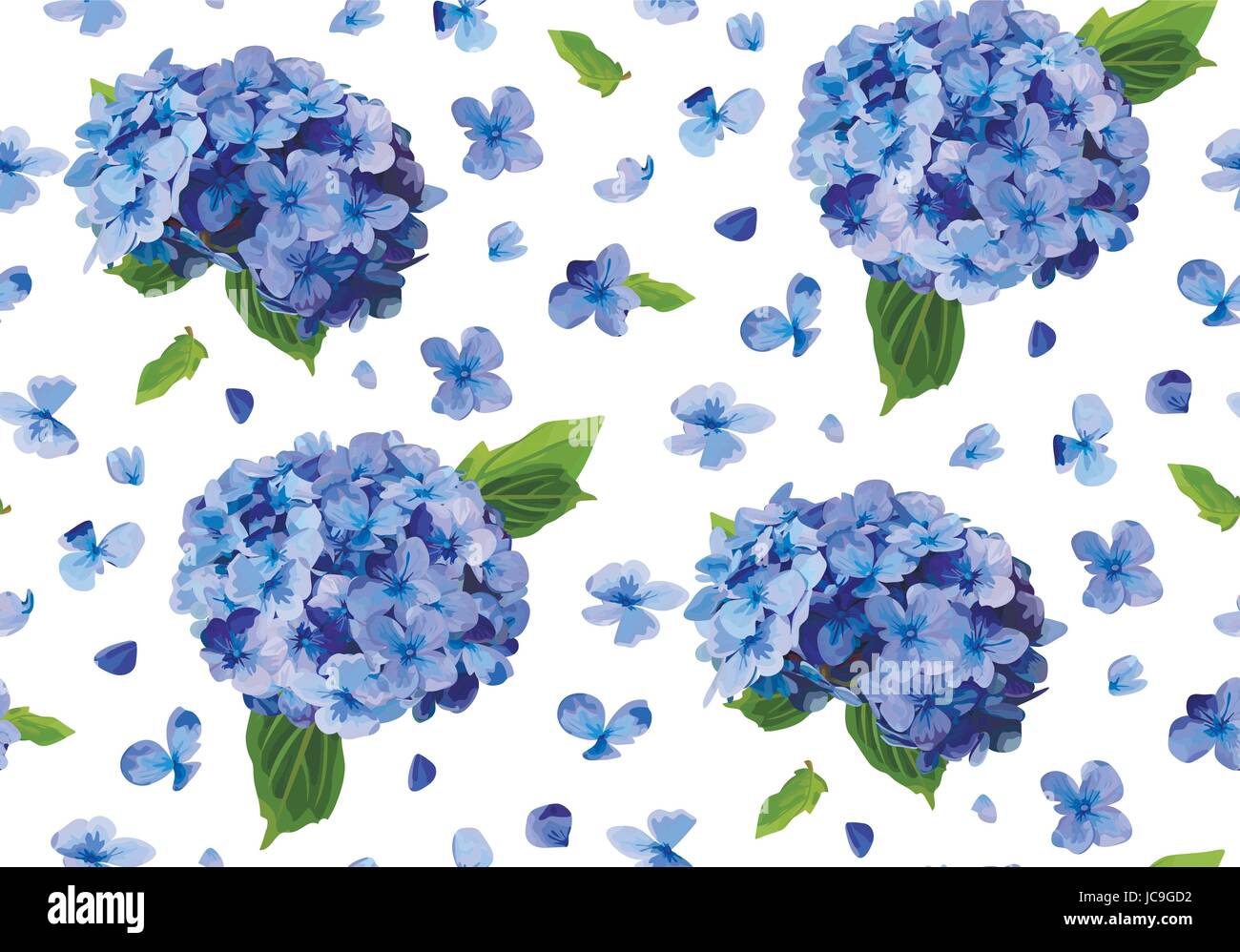 Hydrangea Hortensia nahtlose Blumenmuster. Vektor Aquarell lila blau Farbe Vintage Illustration Sommer Herbst Blumen zum Geburtstag, Hochzeit Schmetterling Stock Vektor
