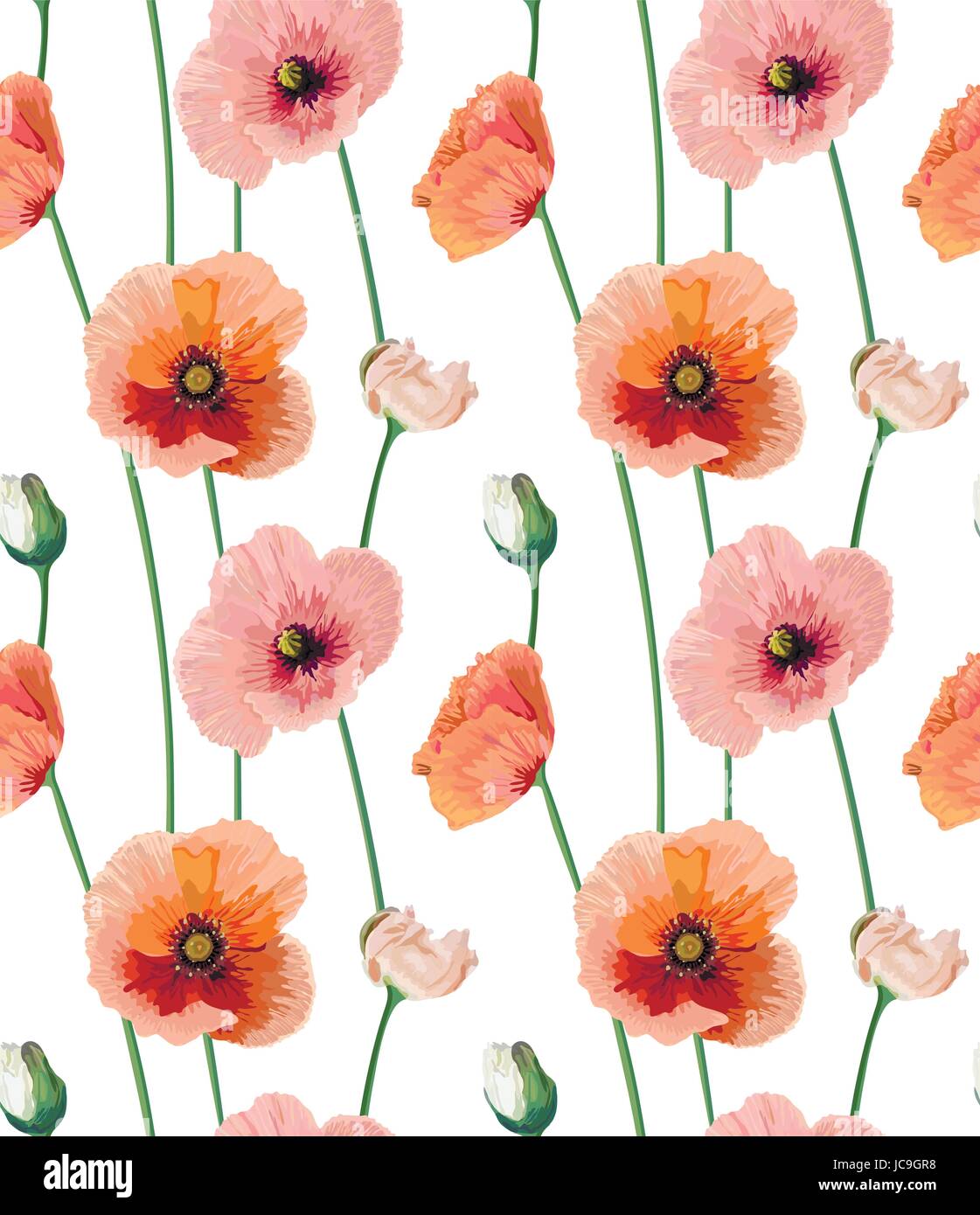 Vintage roter Mohn schöne weiche Pfirsichblumen, Tasten Hintergrund, nahtlose Tapete botanische feinen Blumenmuster Aquarell Stil Illustra blühen Stock Vektor