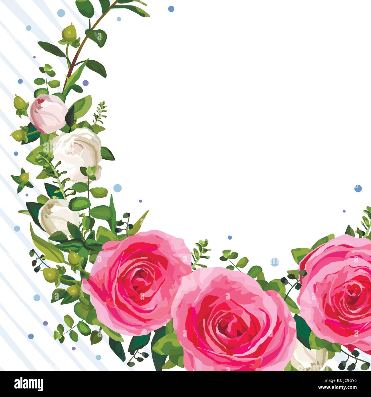 Kranz Blume rosa Rose lässt schöne schönen Frühling Sommer Bouquet Vektor-Illustration. Ansicht von oben Quadrat feine elegante Aquarell Design weiß Stock Vektor