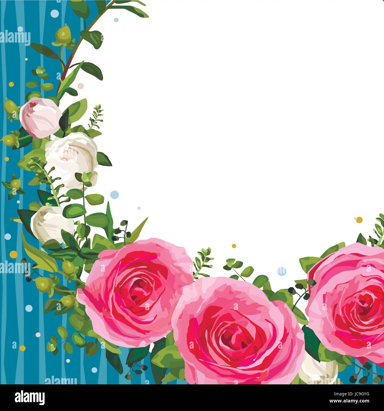 Blume rosa Rosenblätter schönen schönen Frühling Sommer Bouquet Vektor-Illustration. Draufsicht Quadrat feine elegante Aquarell Design weißen Hintergrund sa Stock Vektor