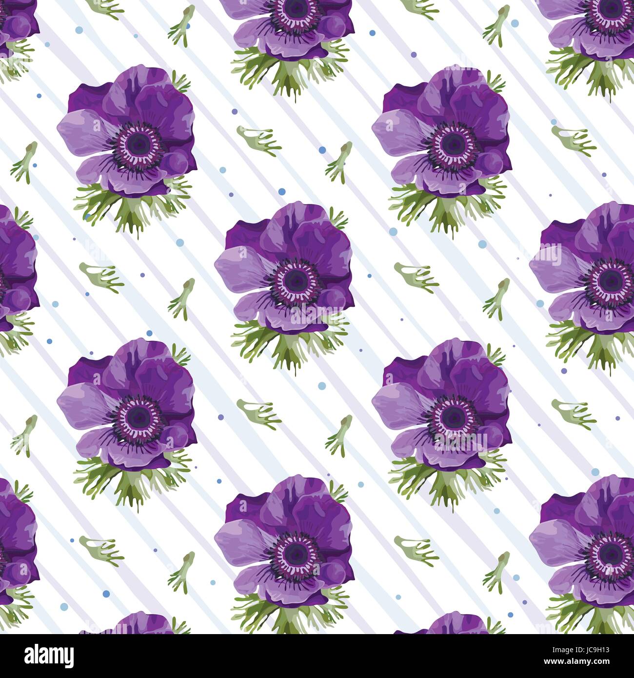 Vintage Anemone Coronaria lila lila Mohn Blumen Blätter Hintergrund, weibliche Blüte Quadratmeter Tapete botanische floralen Design Aqua Stock Vektor