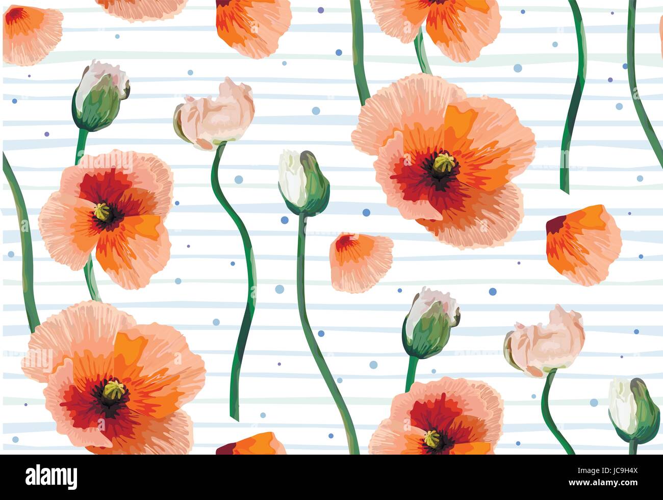 Vintage roter Mohn schöne weiche Pfirsichblumen, Tasten Hintergrund, nahtlose Tapete botanische feinen Blumenmuster Aquarell Stil Illustra blühen Stock Vektor