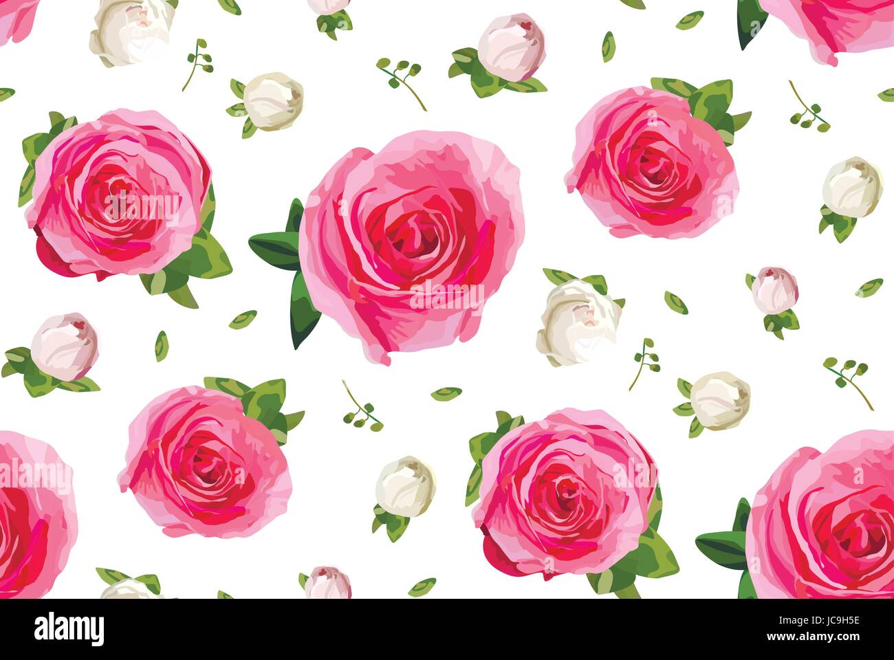 Vintage Rosa Garten rose Knöpfe und Rosen Blumen, tausend Farn dekorative Pflanzen, Blätter Blätter Blumenstrauß Musterdesign Hintergrund, Wallpaper, b Stock Vektor