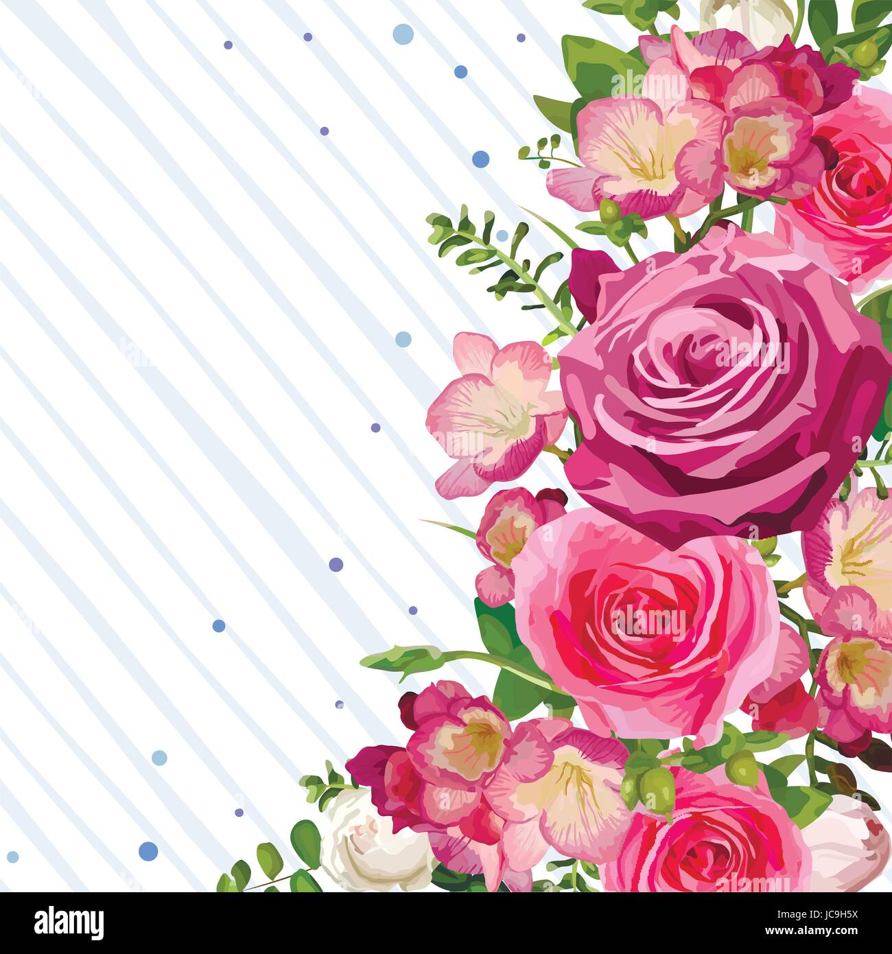 Blüte rosa blühende Blumen, die schönen schönen Frühling Sommer Bouquet Vektor-Illustration Rosenblätter. Draufsicht Quadrat feine elegante Aquarell design wh Stock Vektor
