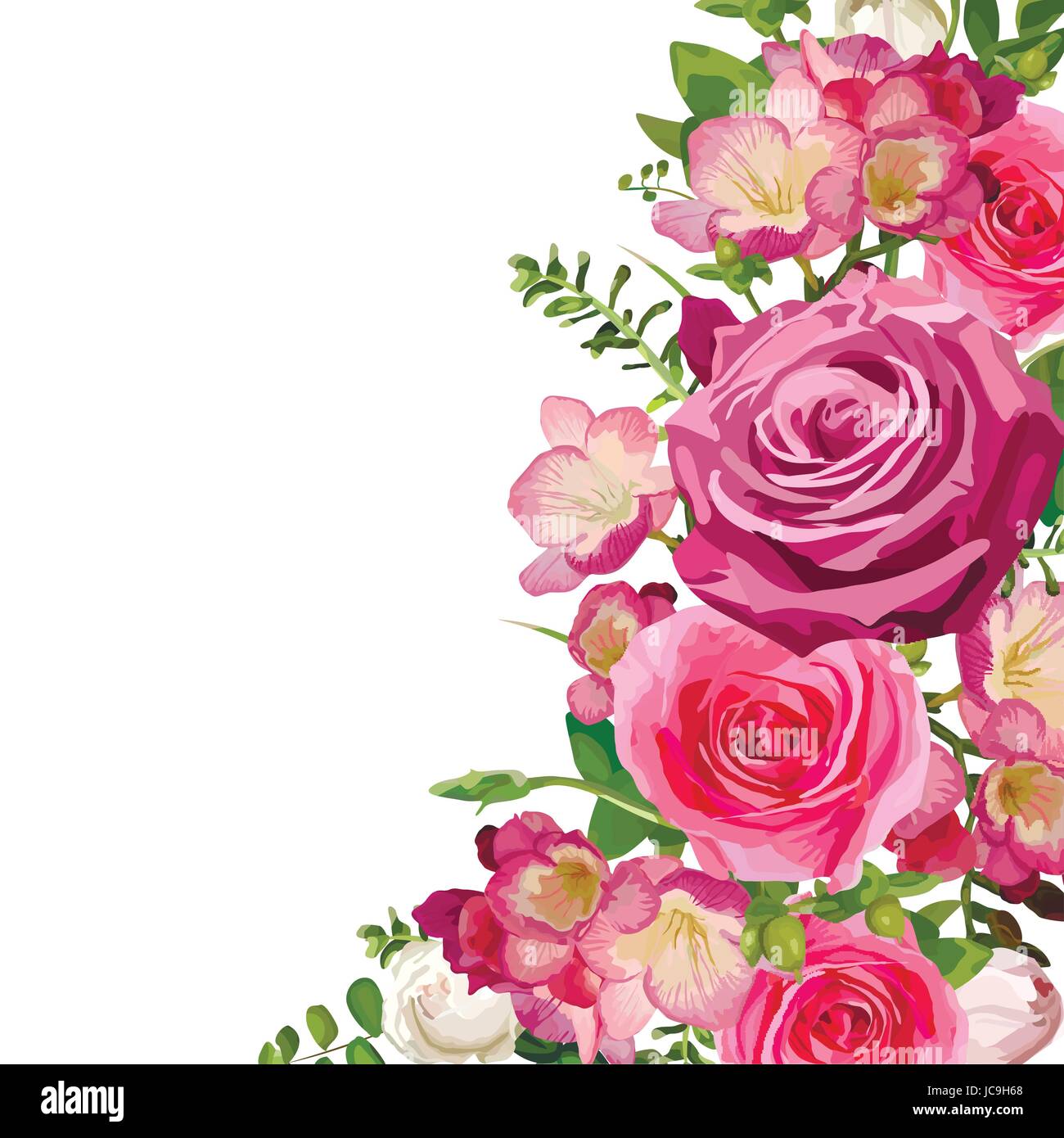 Helle Blume Blumen rosa, die, das Rosenblätter schönen schönen Frühling Sommer Bouquet Vektor-Illustration. Draufsicht quadratisch eleganter Aquarell design isola Stock Vektor