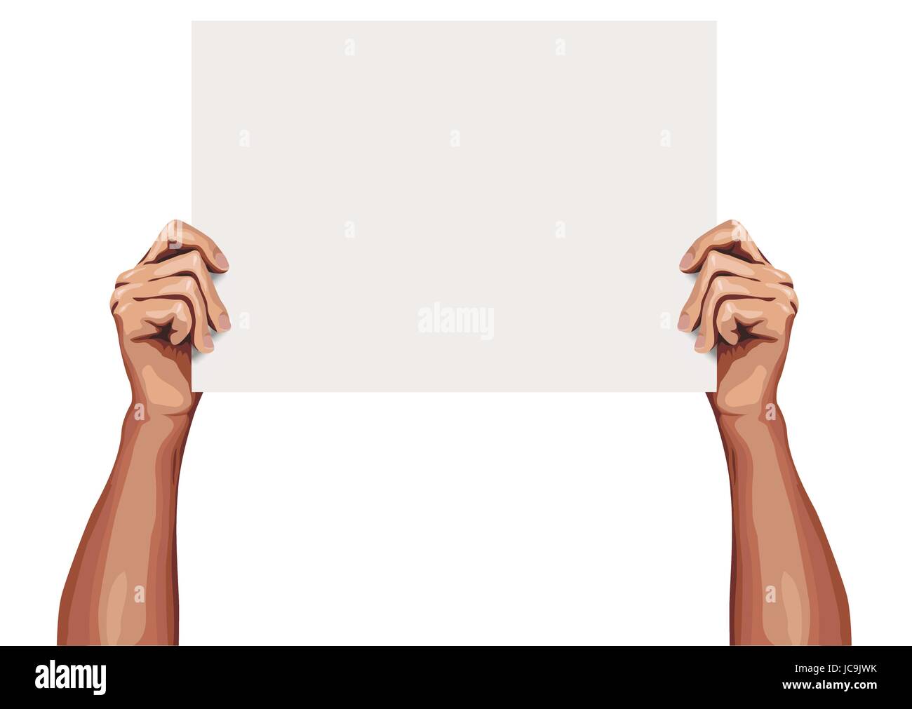 Mann männlichen menschlichen schöne Hände halten Aufbewahrung Verzicht sauber Blankopapier leeren Blatt Stück Zeichen Text Raum zu halten. Vektor-schöne Nahaufnahme front Stock Vektor