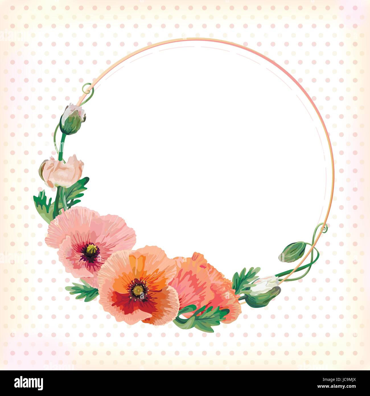 Blume Kreis runde Kranz Coronet von Pink peach poppy Blätter schön schönen Frühling in Pastelltönen weich Mohnblumen blumenstrauß Vektor-illustration Draufsicht Square Stock Vektor