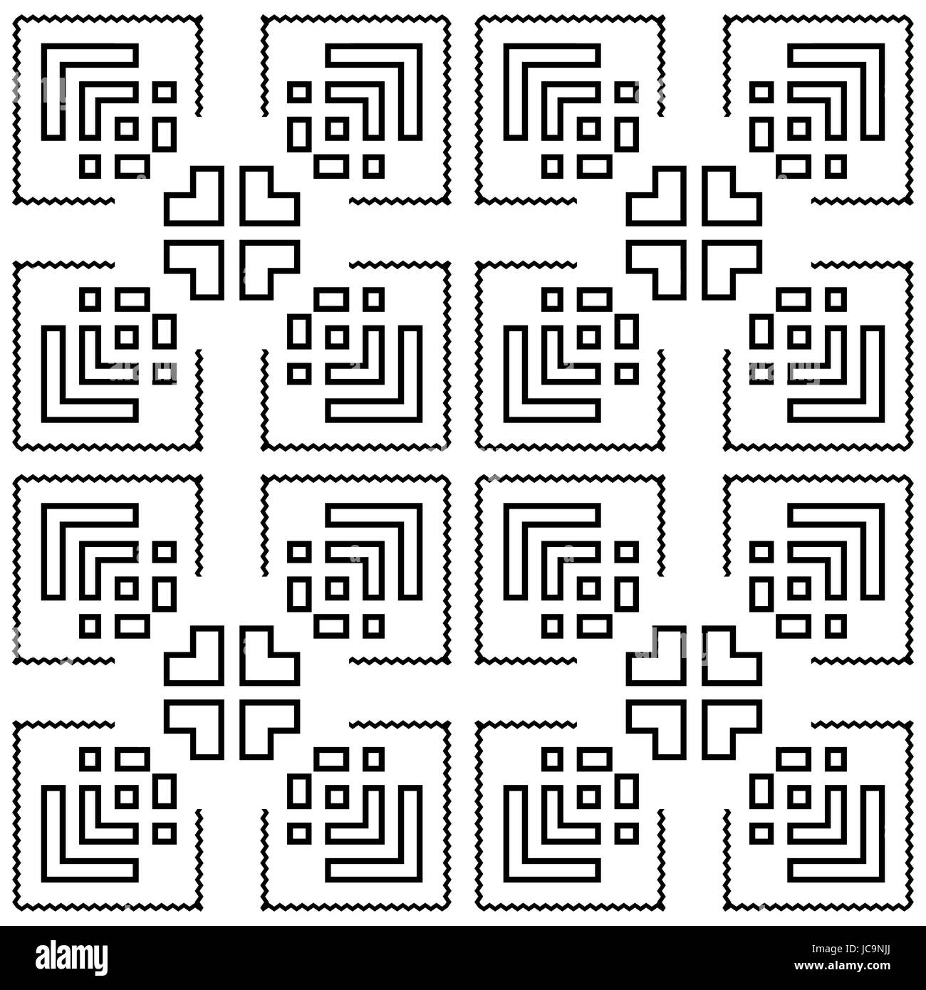 Schwarz wiederholt stilisierten Rautenmuster auf weißem Hintergrund. Polygonale Tapete. Nahtlose Oberfläche Musters symmetrische Ornament. Geometrischen Motiv. D Stock Vektor