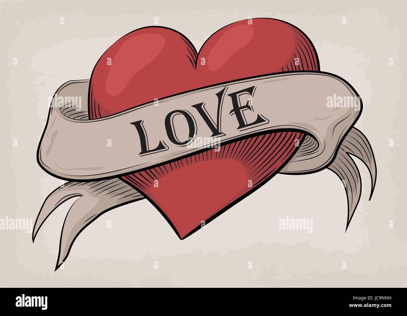 Vektor-Illustration der Vintage Label mit Herz und Inschrift Liebe am Bande (T-Shirt-Druck). Schöne Zeichen auf Beige Hintergrund Stock Vektor