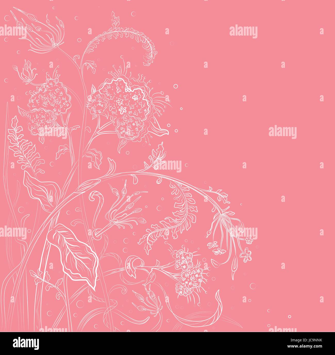 Vektor floral Blüte schöne Natur Garten Eisenkraut Blume Muster Hintergrund mit blühenden Pflanzen hand gezeichnet in weiß skizzieren isoliert rosa Hinterg Stock Vektor