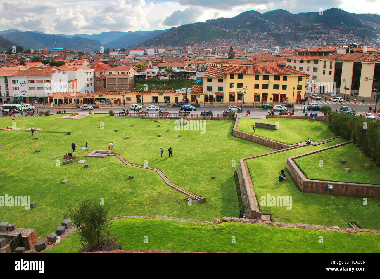 Koricancha komplexe in Cusco, Peru. Koricancha war der wichtigste Tempel in das Inka-Reich, dem Sonnengott gewidmet Stockfoto