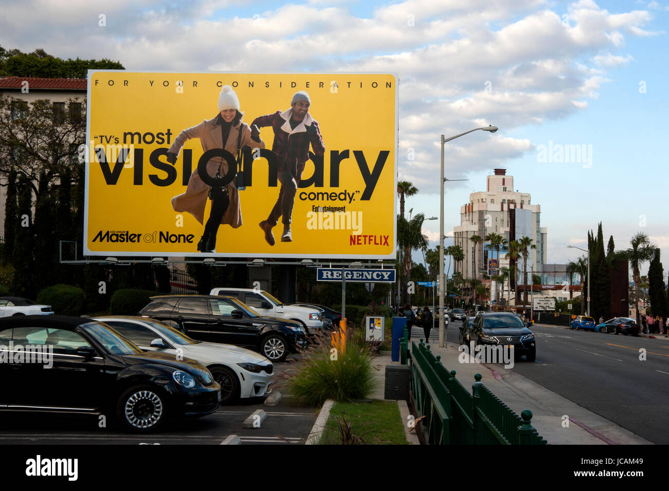 Riesige Plakatwand Werbetafel auf dem Sunset Strip in Los Angeles, CA Stockfoto