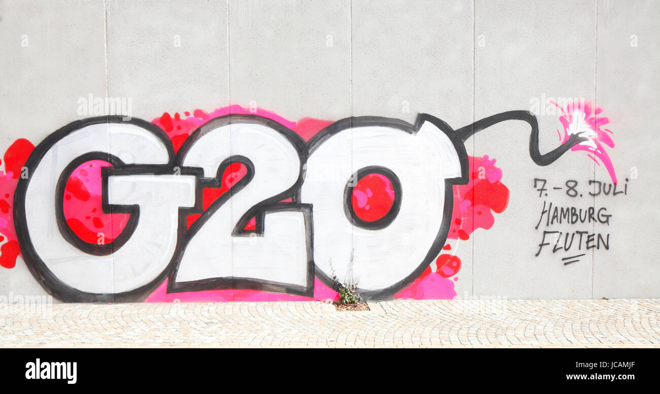 wiedererrichtet Buchstaben G 20 G 20 an der Wand Stockfoto