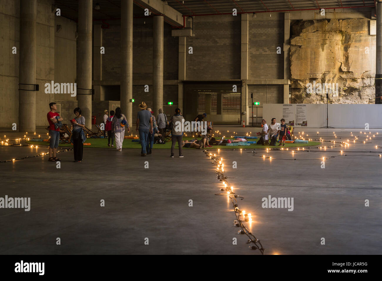 Aborigine-Installation Artwork in Barangaroo Central, ein Projekt der Stadterneuerung, Sydney, NSW, Australien Stockfoto
