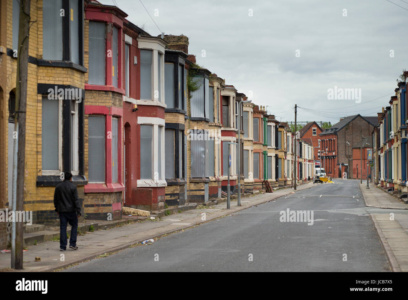 Häuser zu verkaufen in Garrick Street, Liverpool, UK, Stockfoto