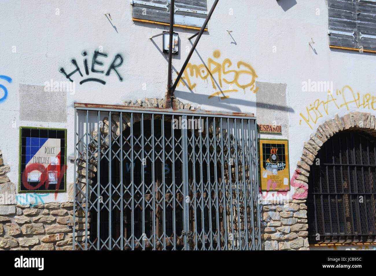 Geschlossene Zollstelle, Cerbère, Portbou, Spanien, Frankreich Stockfoto