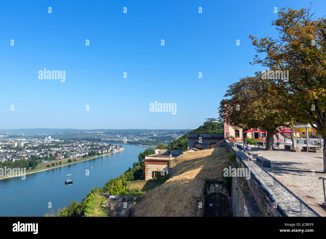 Luftbild von der Seilbahn Koblenz (Seilbahn Koblenz) Climbking bis zur Festung Ehrenbreitstein (Festung Ehrenbreitstein), Koblenz, Rheinland-Palatin Stockfoto