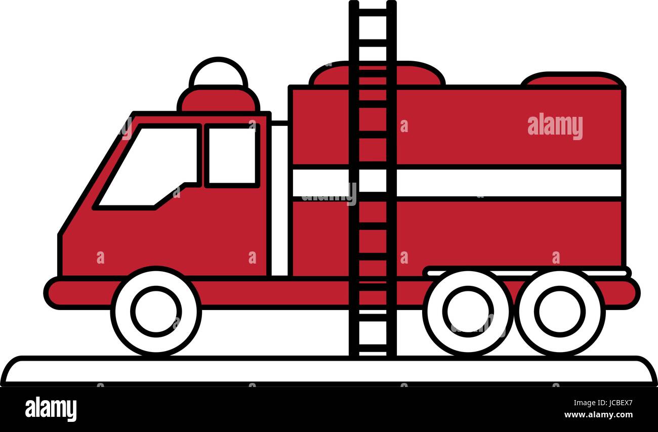 Feuerwehrauto löscht Feuer Stock Vektor