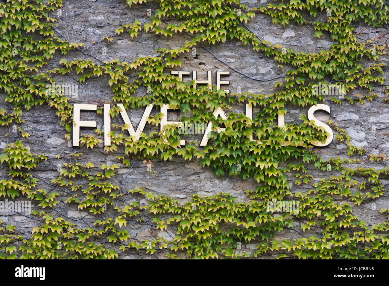 Fünf alls Pub unterzeichnen und Boston Efeu. Filkins, Cotswolds, Oxfordshire, England Stockfoto