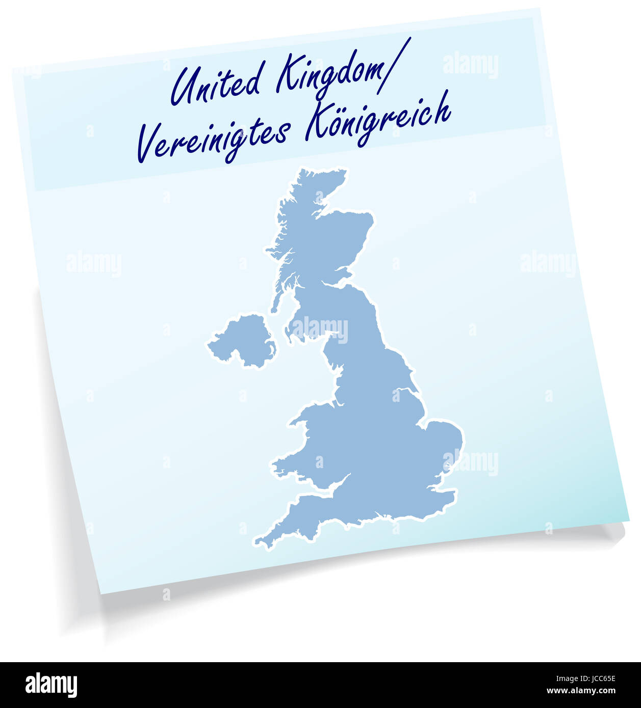 England als Notizzettel in Blau Stockfoto