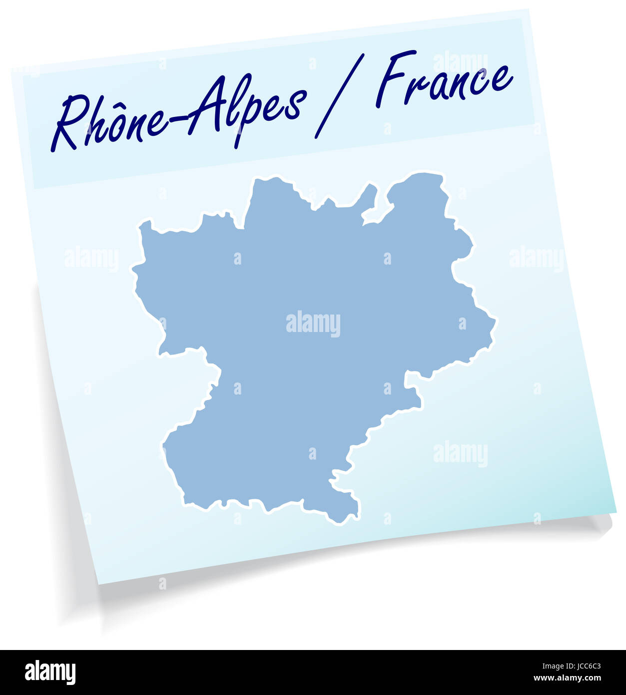 Rhrone-Alpes als Notizzettel in Blau Stockfoto