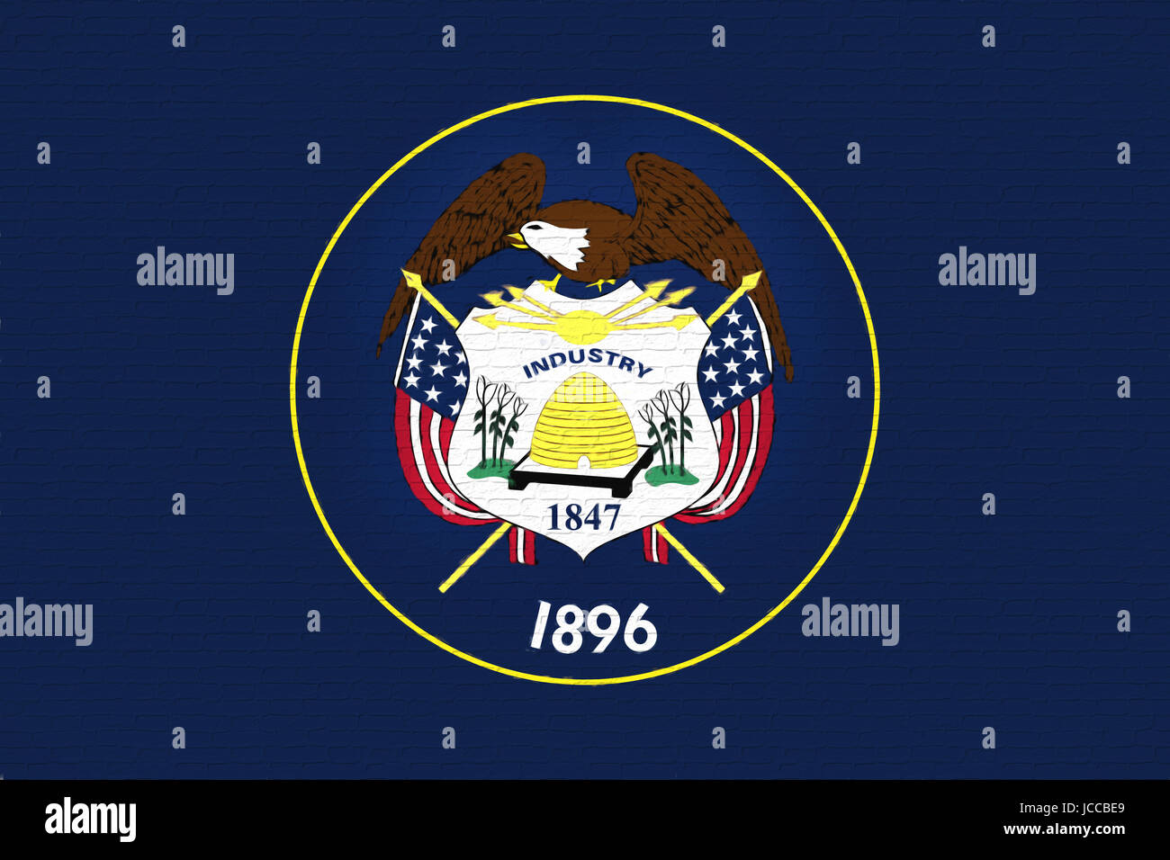 Abbildung der Flagge der Utah State University in Amerika sah aus wie es ist auf die Wand gemalt. Stockfoto