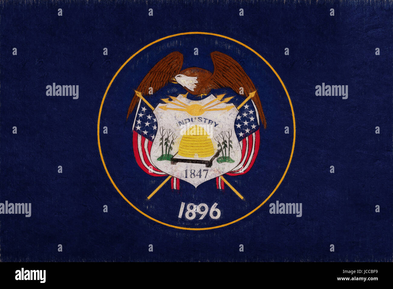 Abbildung der Flagge der Utah State University in den USA mit einem Grunge-Look. Stockfoto