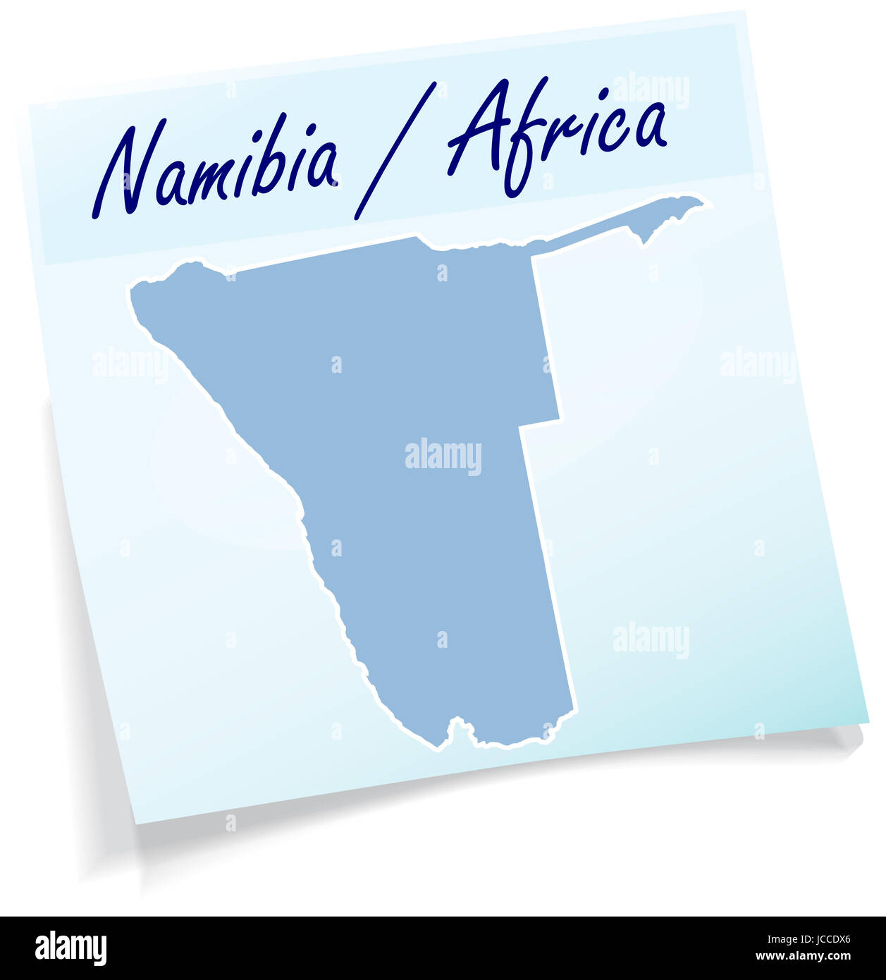 Namibia als Notizzettel in Blau Stockfoto