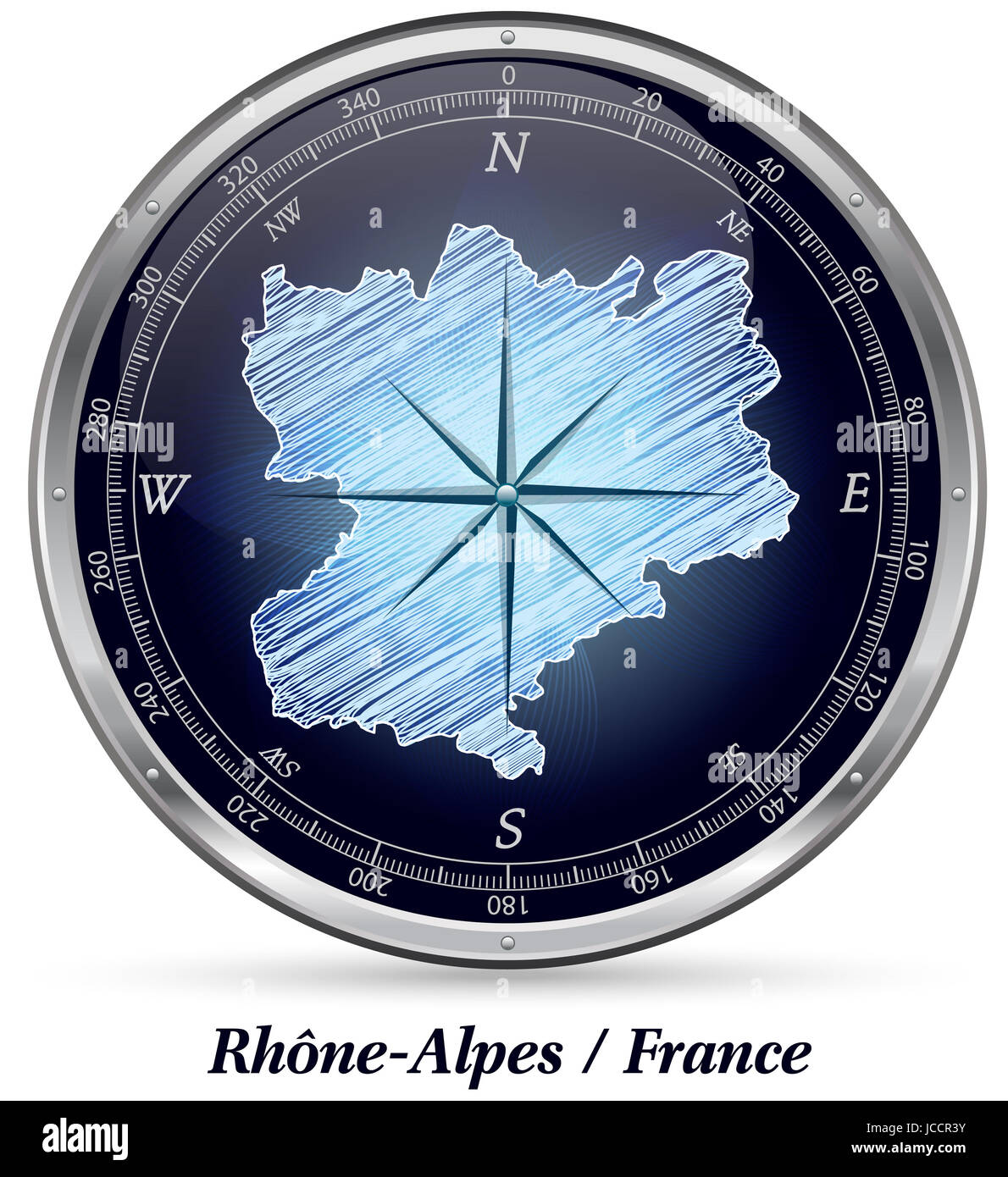 Rhrone-Alpes Mit Grenzen in Chrom Stockfoto