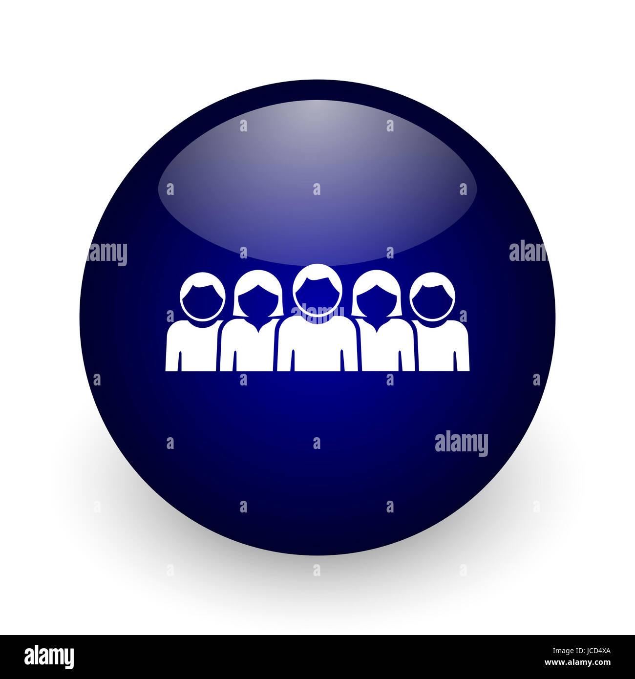Personen blau glänzende Kugel Web-Symbol auf weißem Hintergrund. Runde 3D-Render Taste. Stockfoto