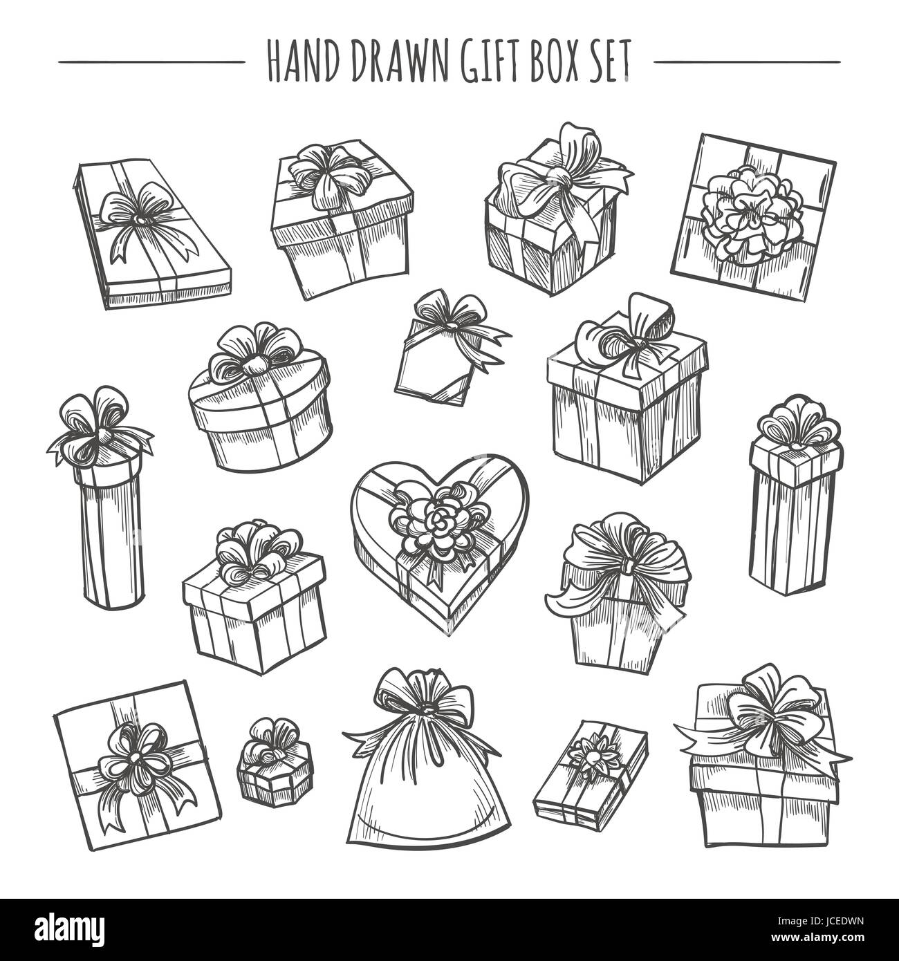 Geschenk Box Set In Der Hand Gezeichnet Stil Skizze Umriss Geschenkkartons Isoliert Auf Weissem Hintergrund Stock Vektorgrafik Alamy